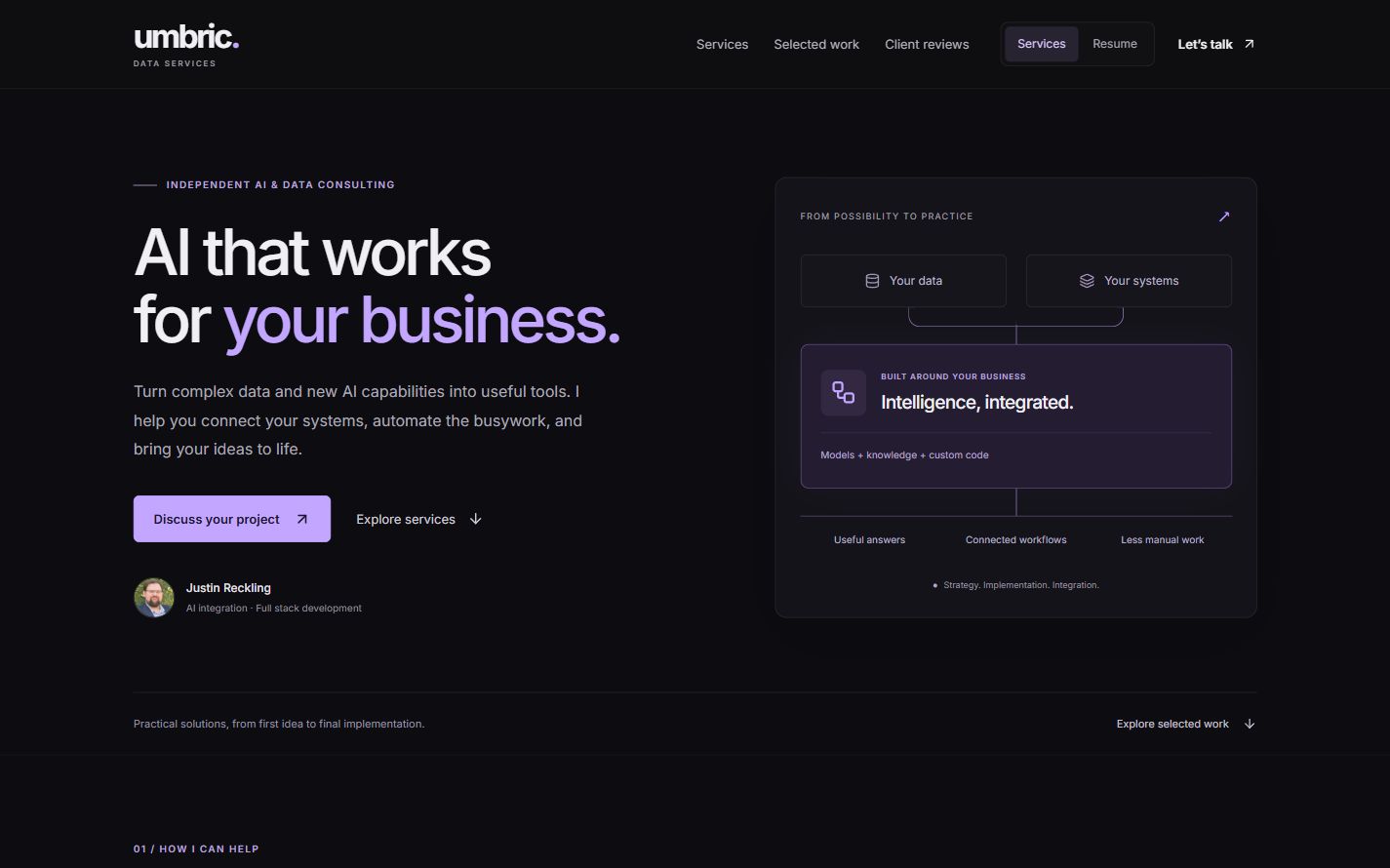 Umbric's live services page at a desktop size